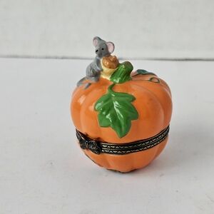 Orange Pumpkin Trinket Box with Mouse